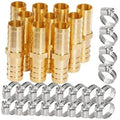 Brass hose barb splicer fittings with silver stainless steel pipe clamps, multipack set