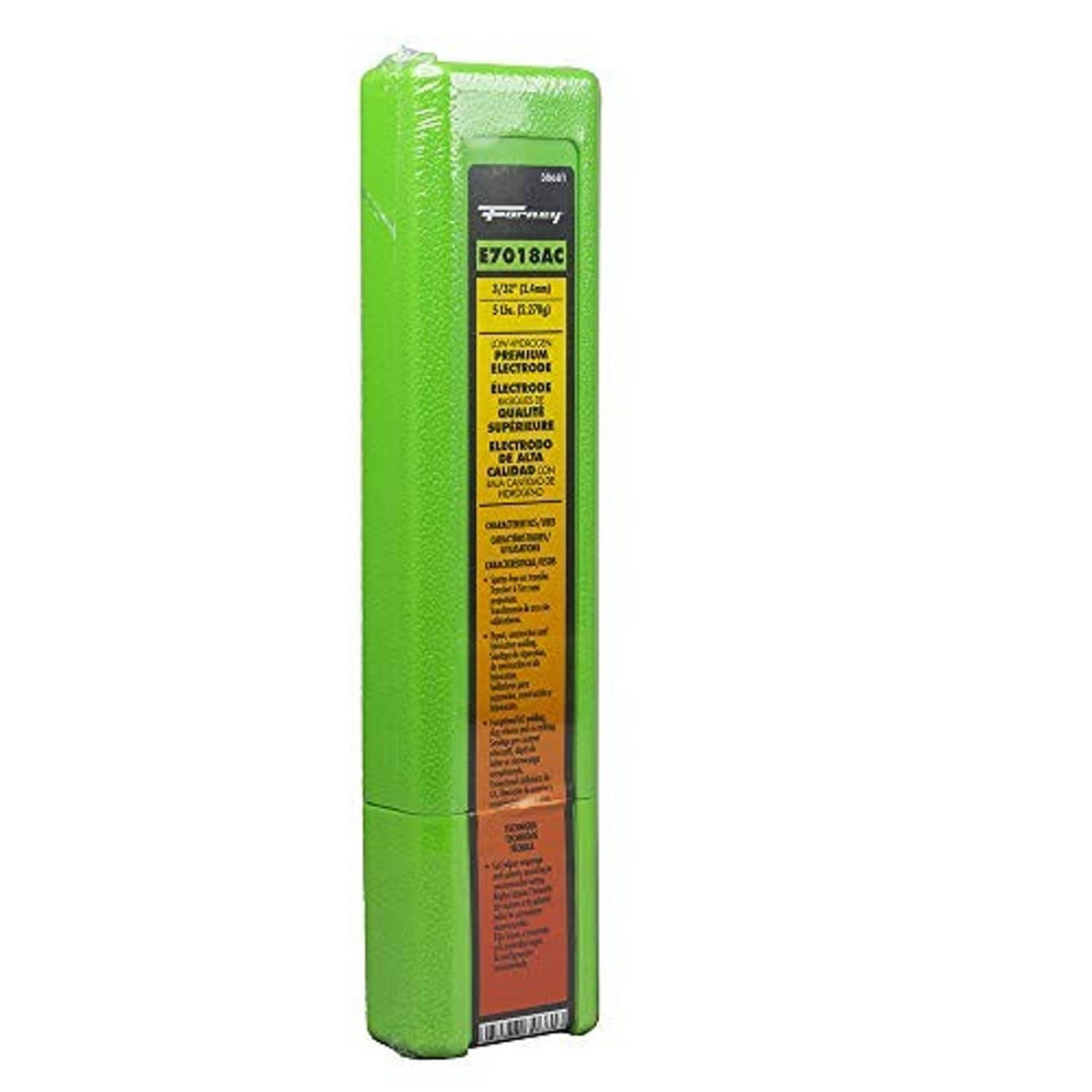Green vertical E7018AC welding rod package with side label