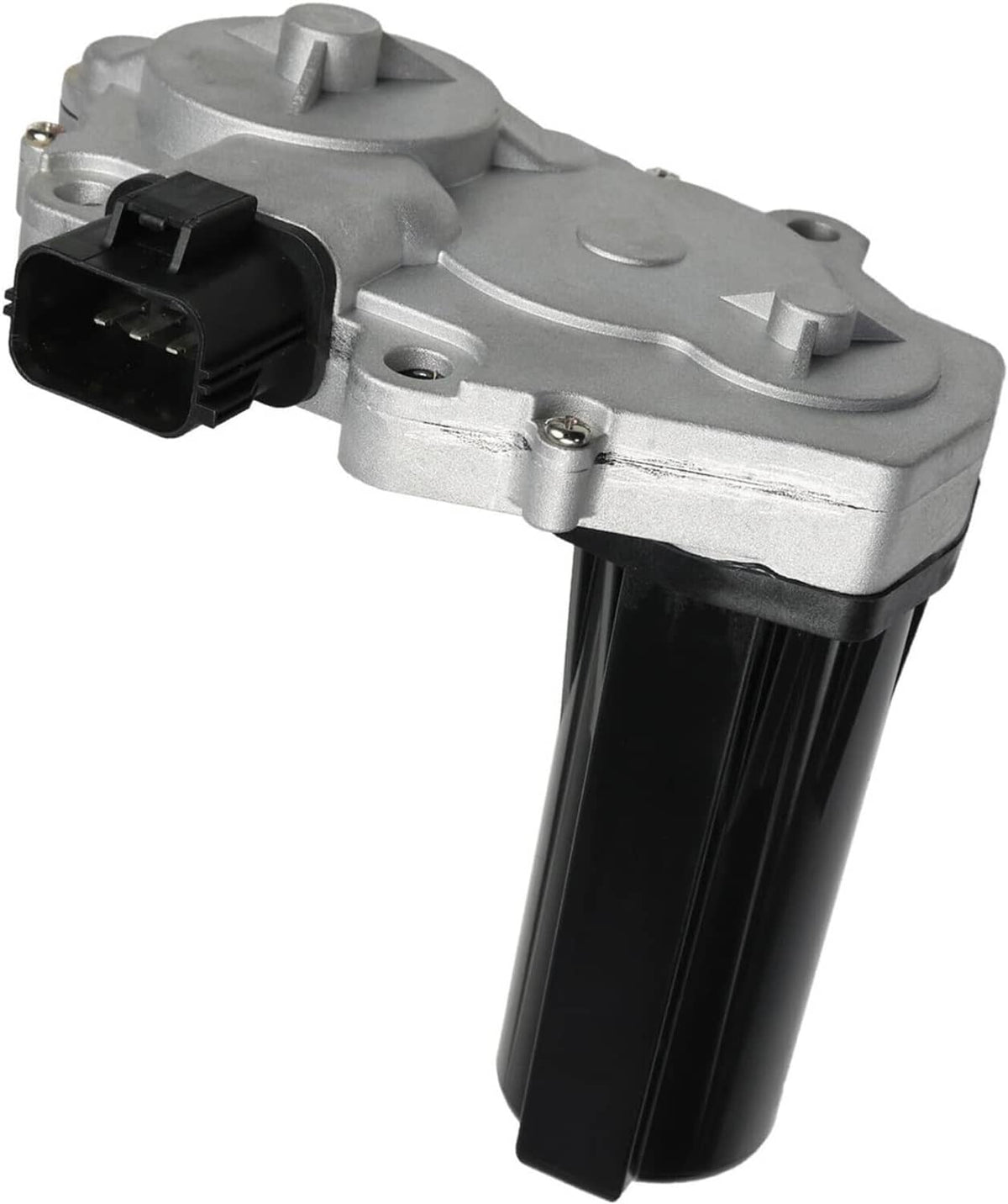 Transfer case shift actuator motor three-quarter view with black connector and screws