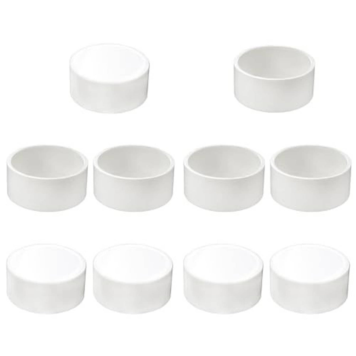 White 2 in PVC socket cap fittings, rounded end caps shown in a set of 10