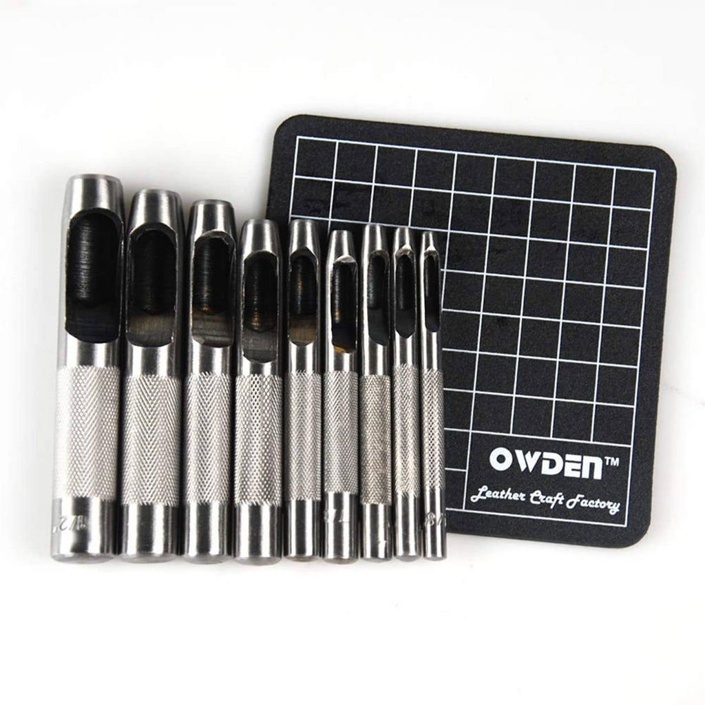 Silver hollow punch tools with black ends and black grid cutting guide