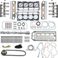Engine timing and camshaft related parts kit with gaskets, bolts, lifters, and cam components