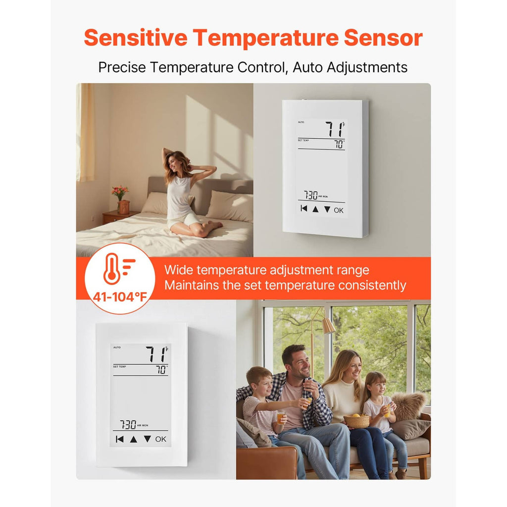 Programmable thermostat with LCD temperature display and temperature sensor