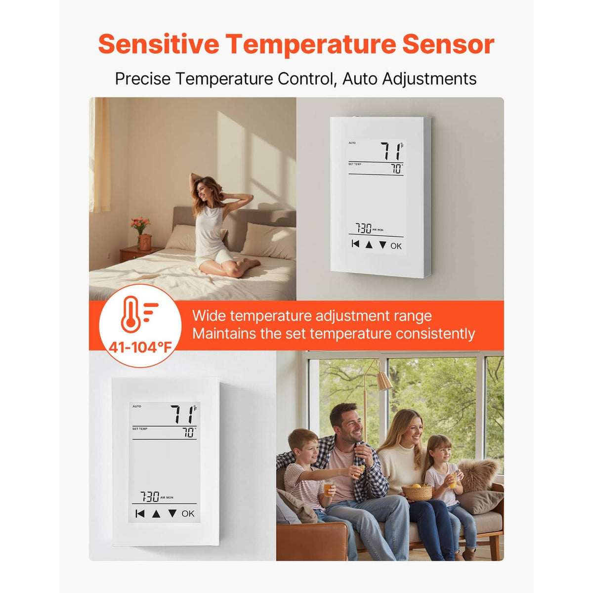 Programmable thermostat with LCD temperature display and temperature sensor
