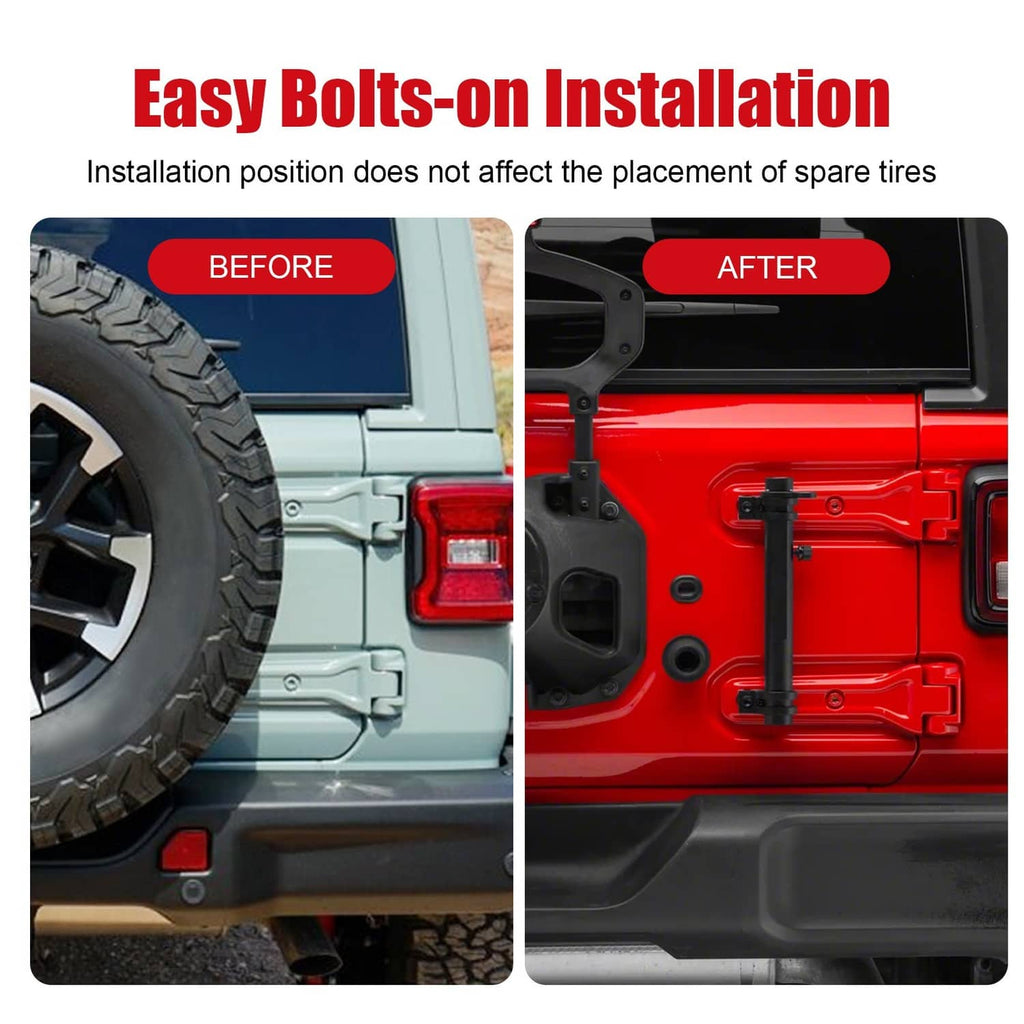 Black bolts-on utility mount installed on vehicle hinge area with mounting bracket