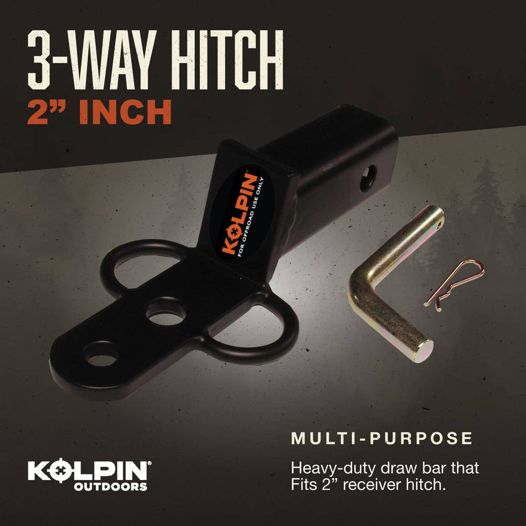 Black 3-way hitch receiver with two side loops, plus U-bolt and safety pin
