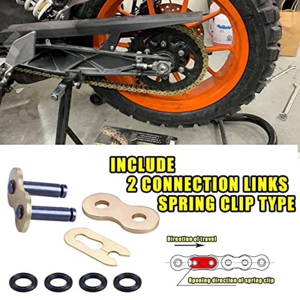 Gold X-ring chain near chain breaker tool on a platform with include parts