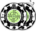 Golf ball marker reader with green bubble level inside black-and-white chart design