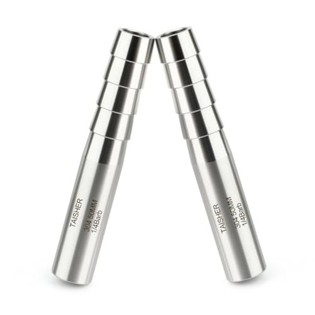 Pair of stainless steel barb weld nipple cast pipe fittings