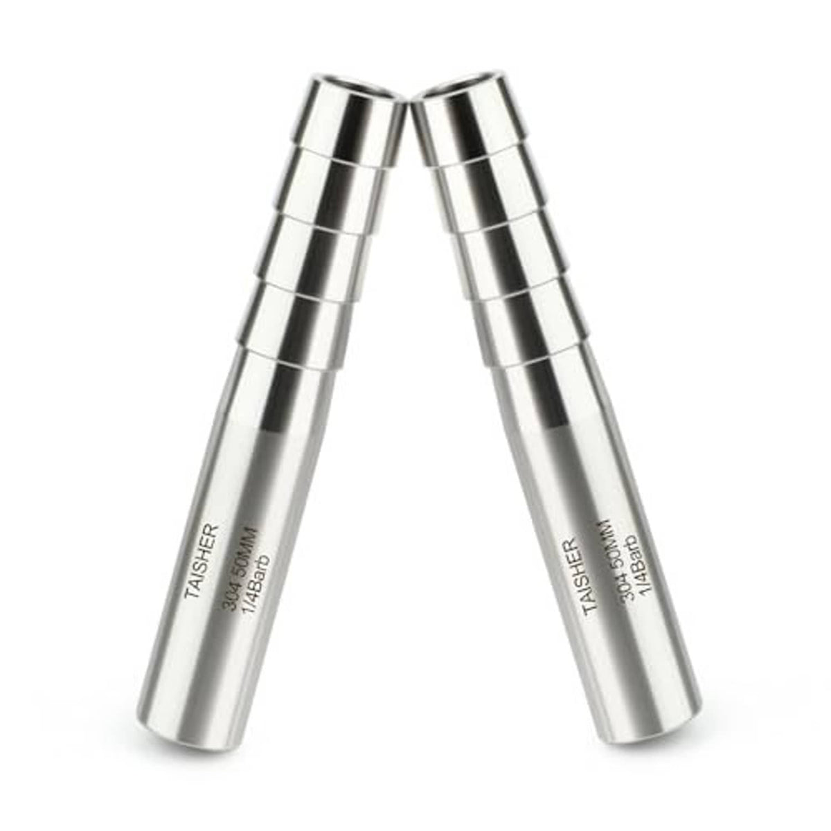 Pair of stainless steel barb weld nipple cast pipe fittings