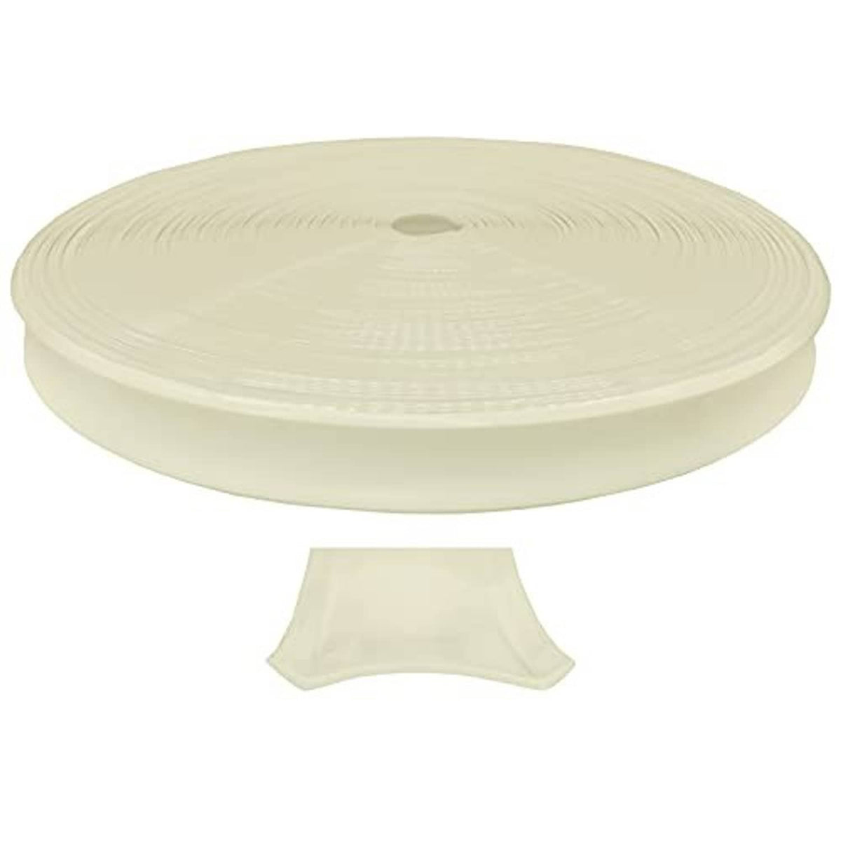 Light tan vinyl trim roll with small cutout flap at one end