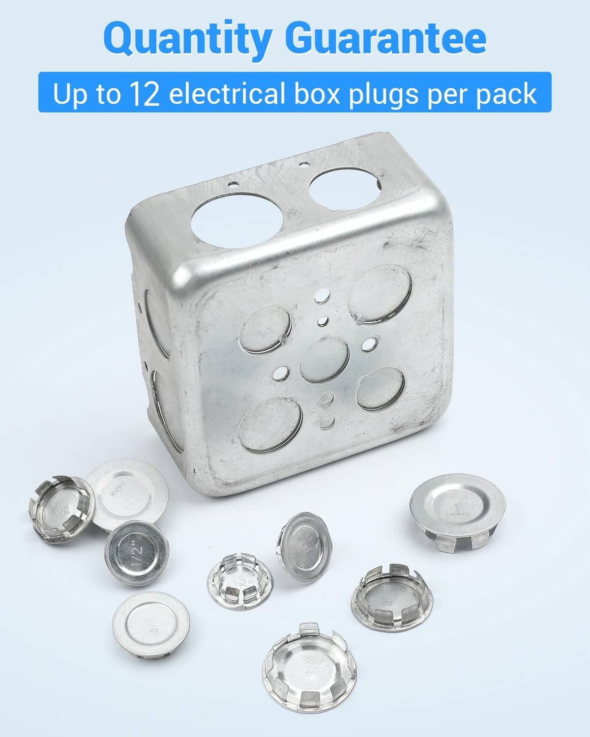 Silver electrical box knockout seal plugs, 12-pack with round cap inserts