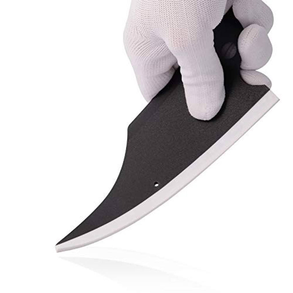 Gloved hand using corner squeegee blade on a dark surface