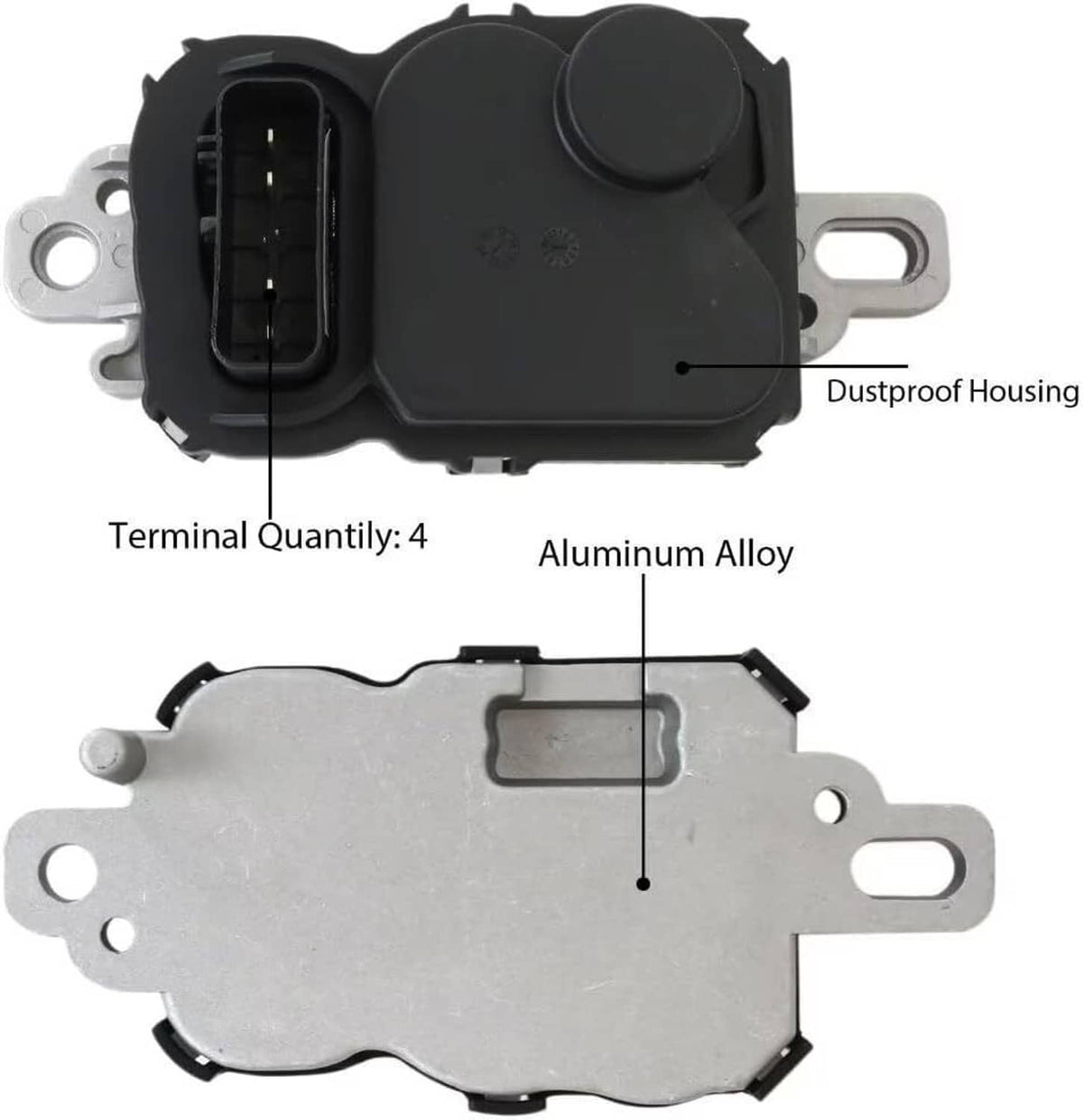 Fuel pump driver module with dustproof housing and terminal quantity 4, black and silver.