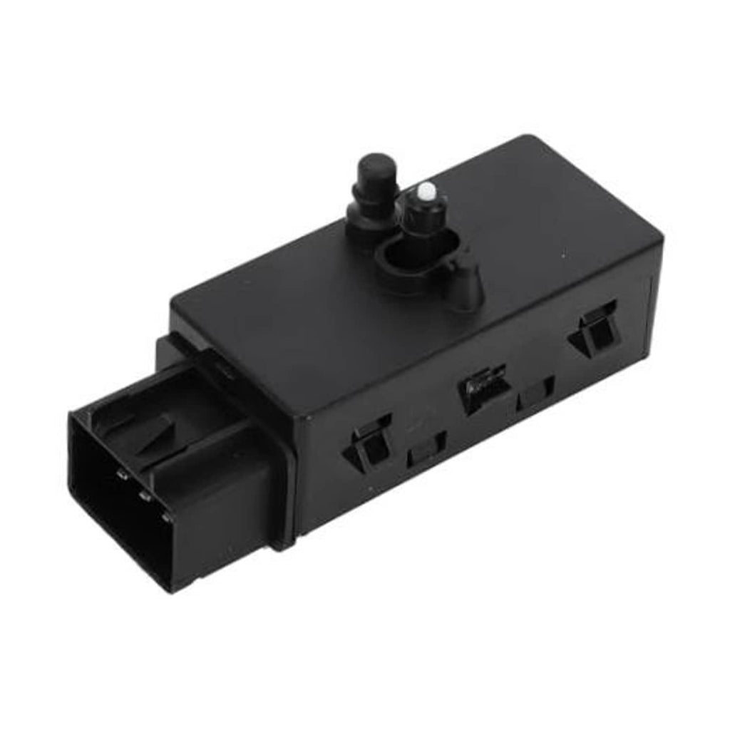 Black power seat switch module with mounting clips and electrical connectors
