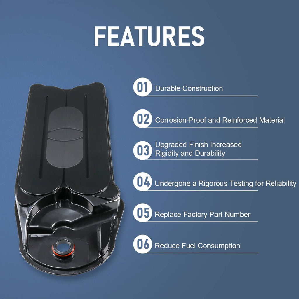 Black crankcase ventilation filter housing with mounting points and round port