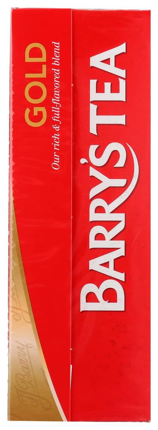 Barry's Tea Gold 80 teabags package side panel in red with Gold label