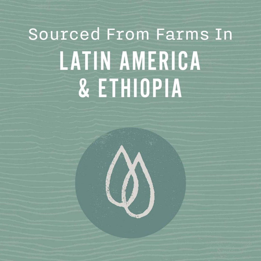 Sourced from farms in Latin America and Ethiopia label graphic