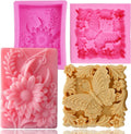 Set of 2 silicone soap molds with 3D butterfly and flower patterns, pink cavities
