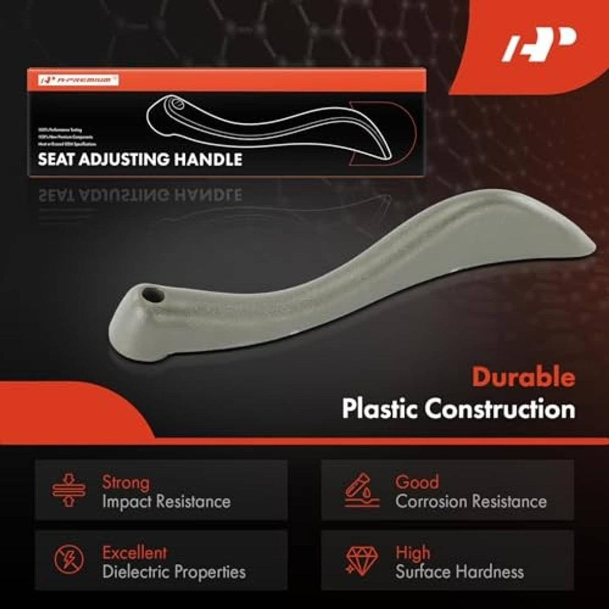 Seat adjusting handle kit with light gray curved lever and retail box