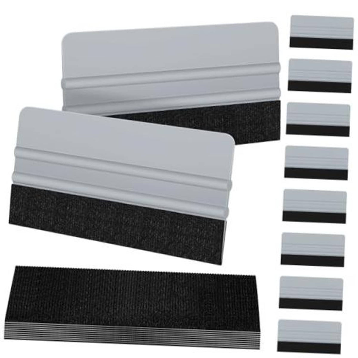 Felt-edge vinyl wrap squeegee set, gray handles with black felt pads for smoothing film