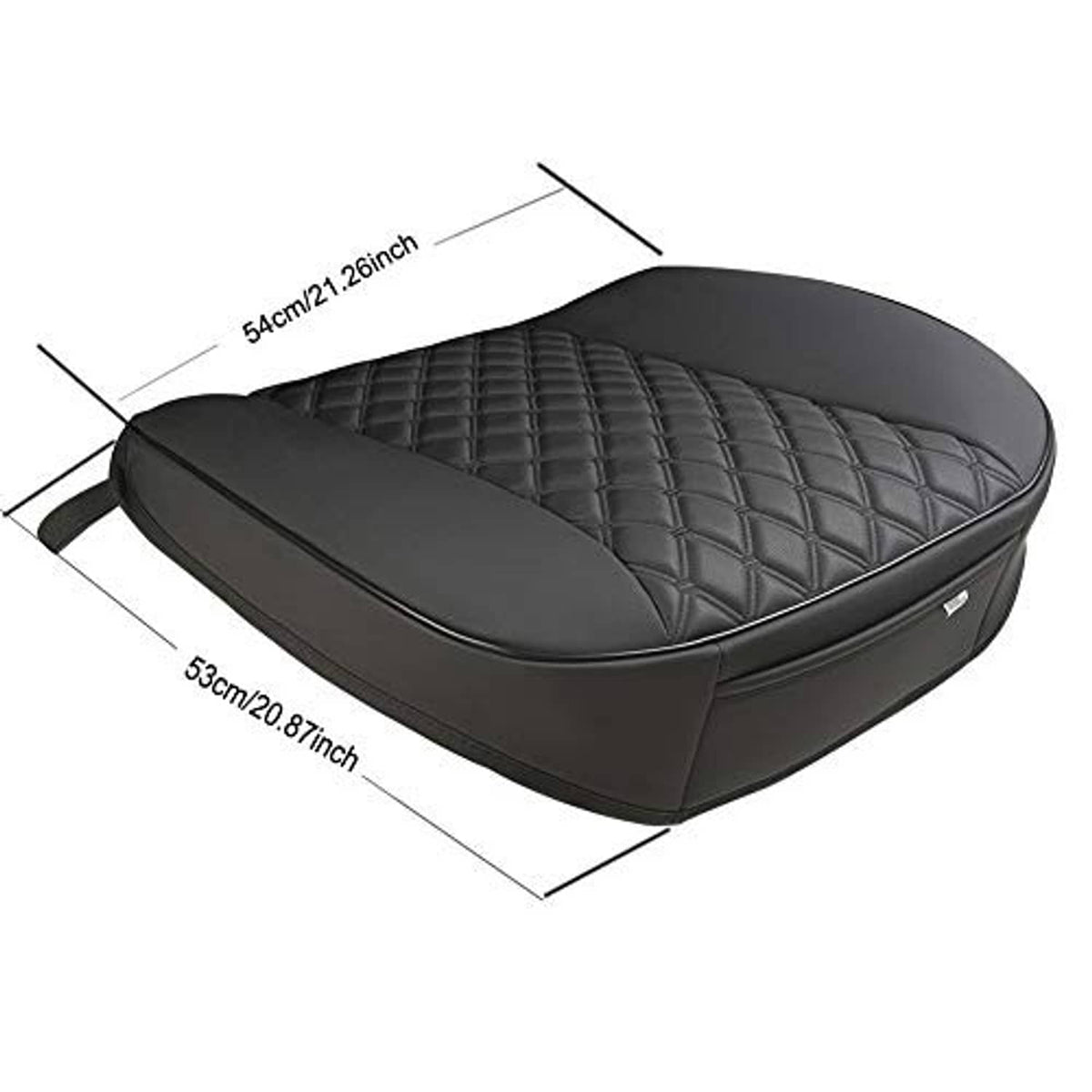 Black quilted car seat cover pad with side strap and contoured base