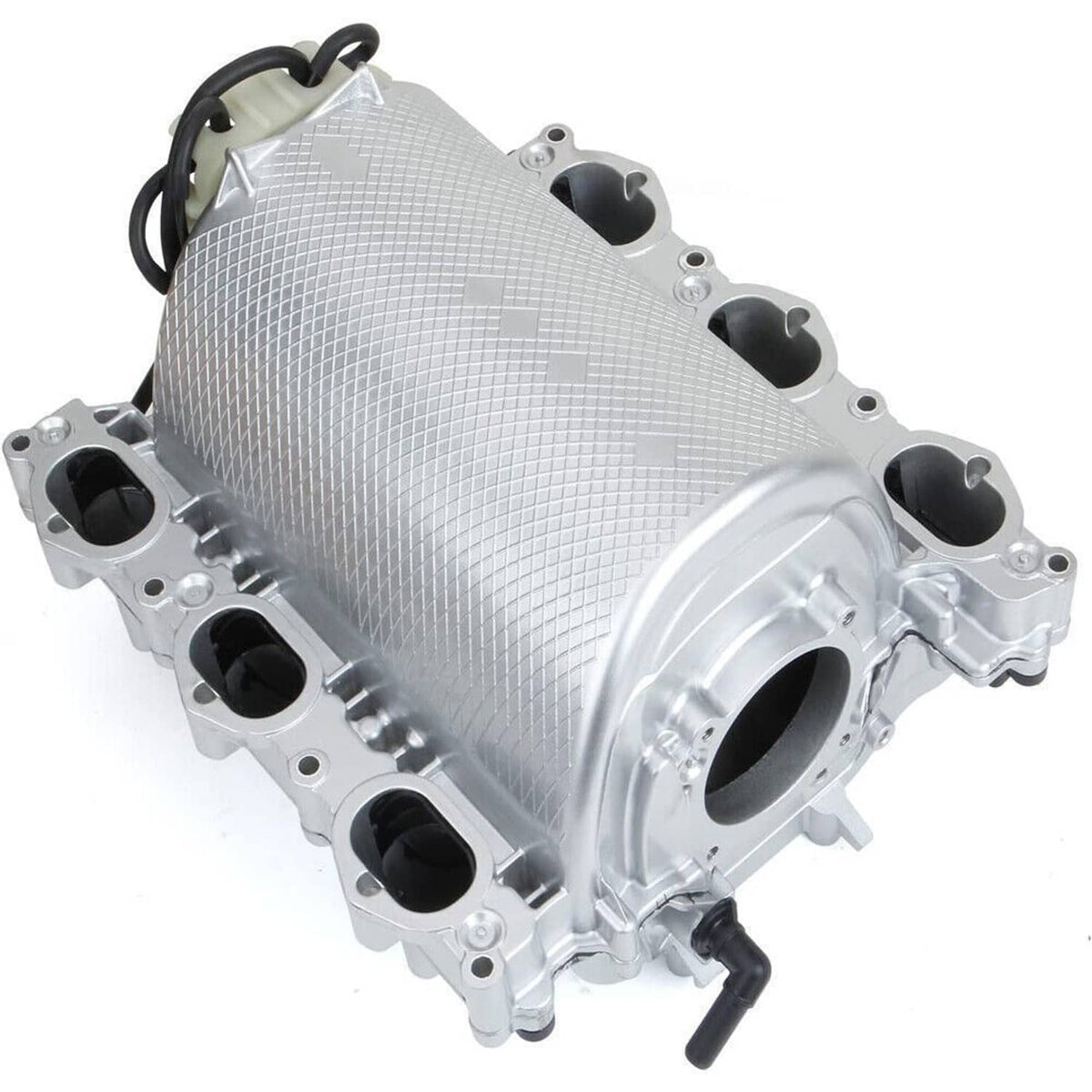 Intake manifold assembly with silver mesh heat shield and black ports