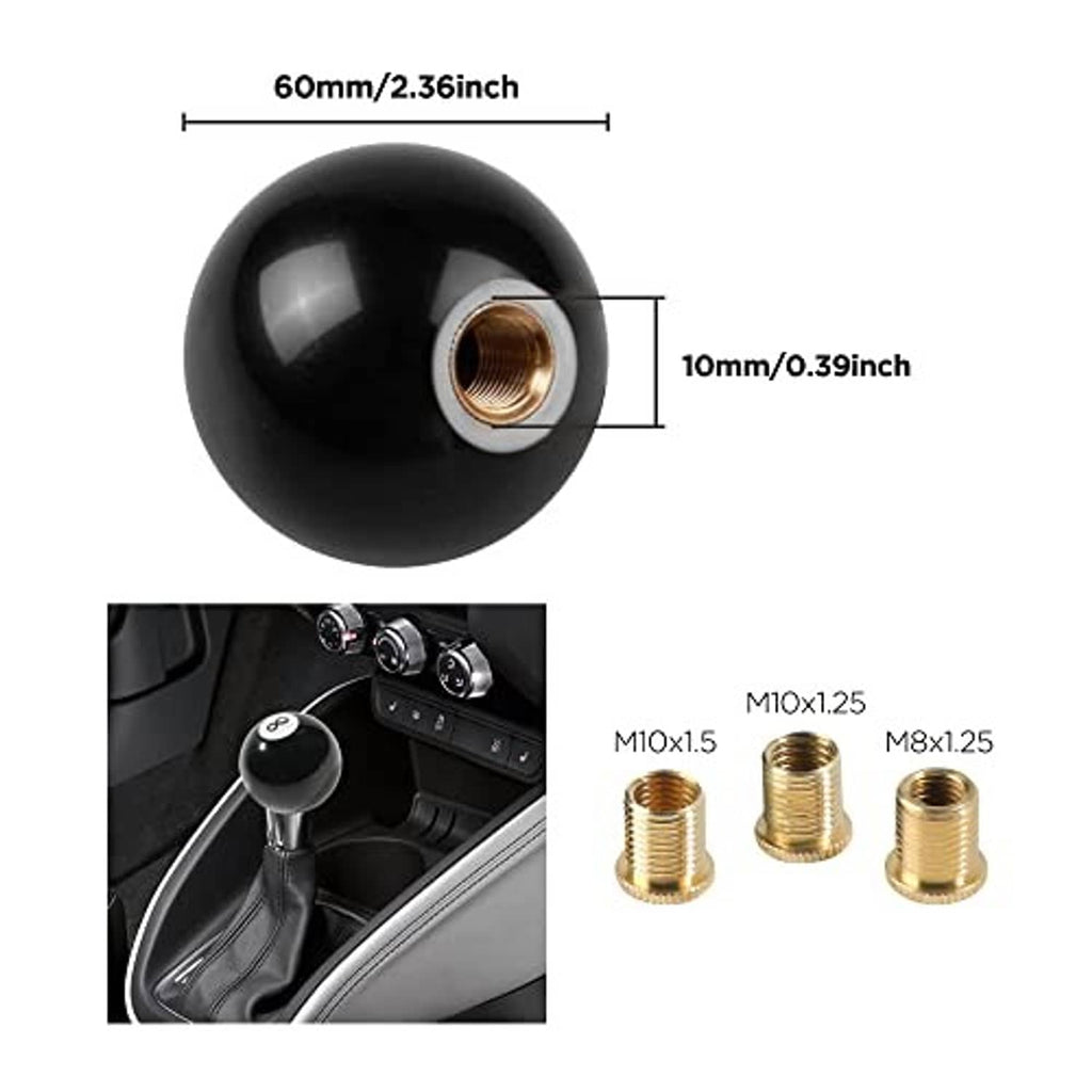 Black glossy shift knob with copper threaded insert; measures about 60mm