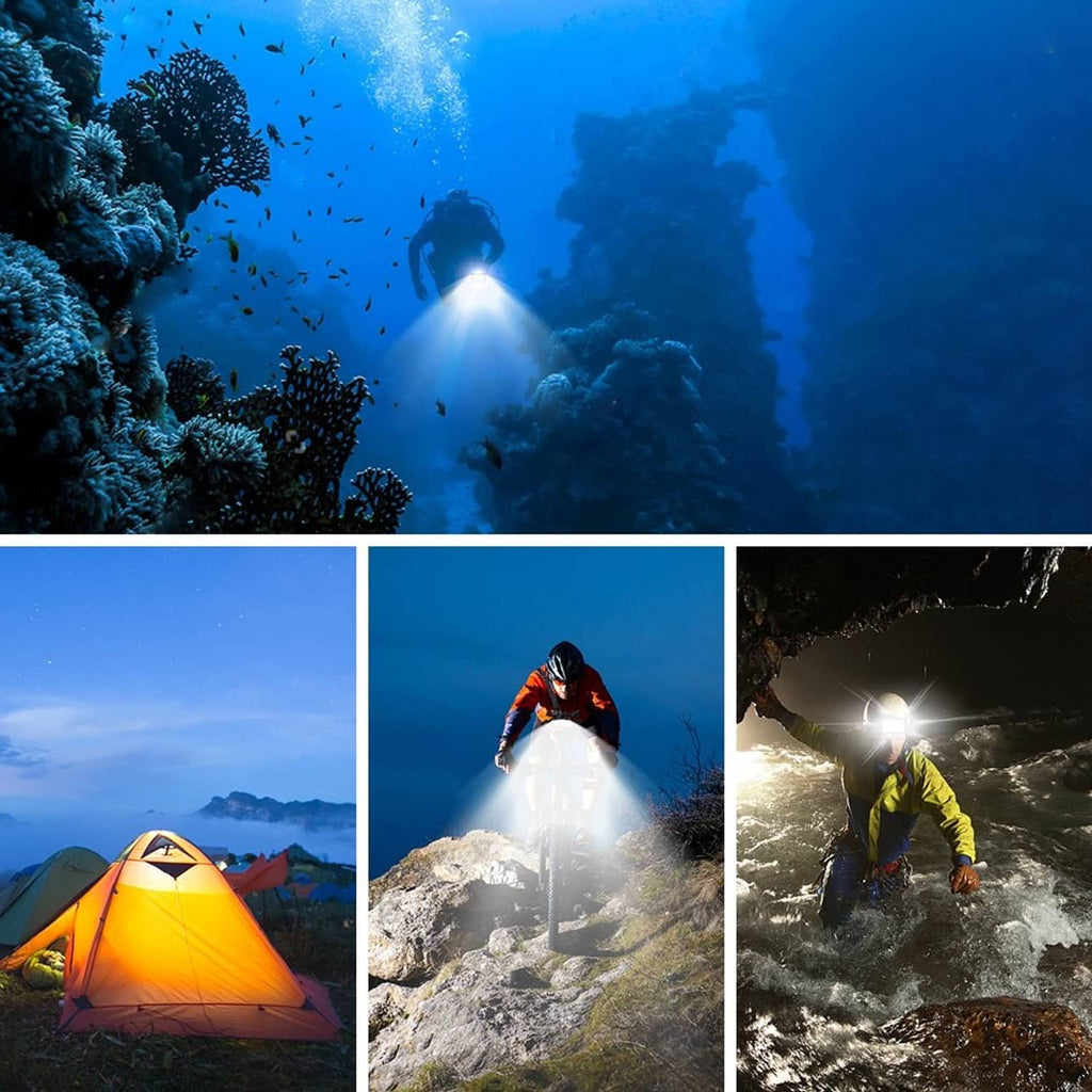 Underwater LED dive light illuminating scenes with a strong beam