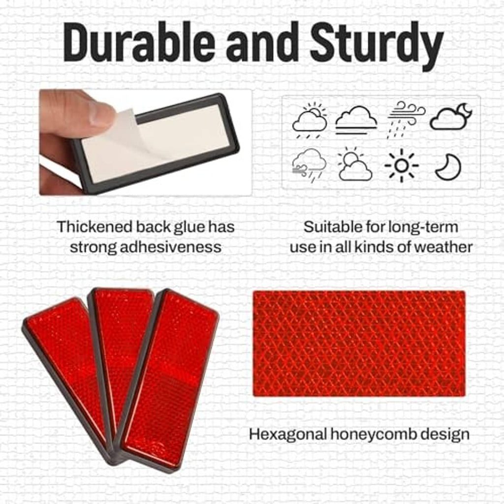 Red rectangle reflector set with hexagonal honeycomb texture and self-adhesive back