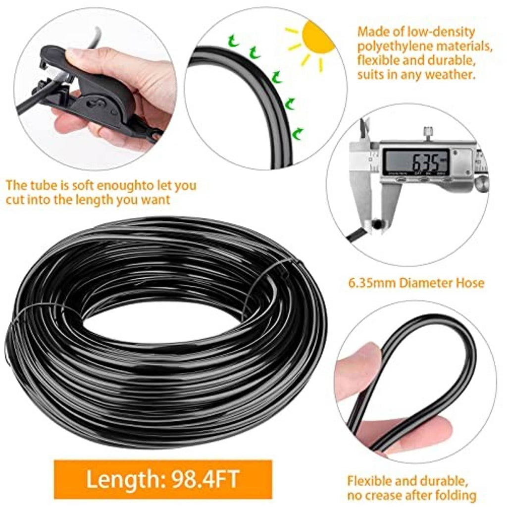Black misting hose tubing coil, flexible 98.4FT line
