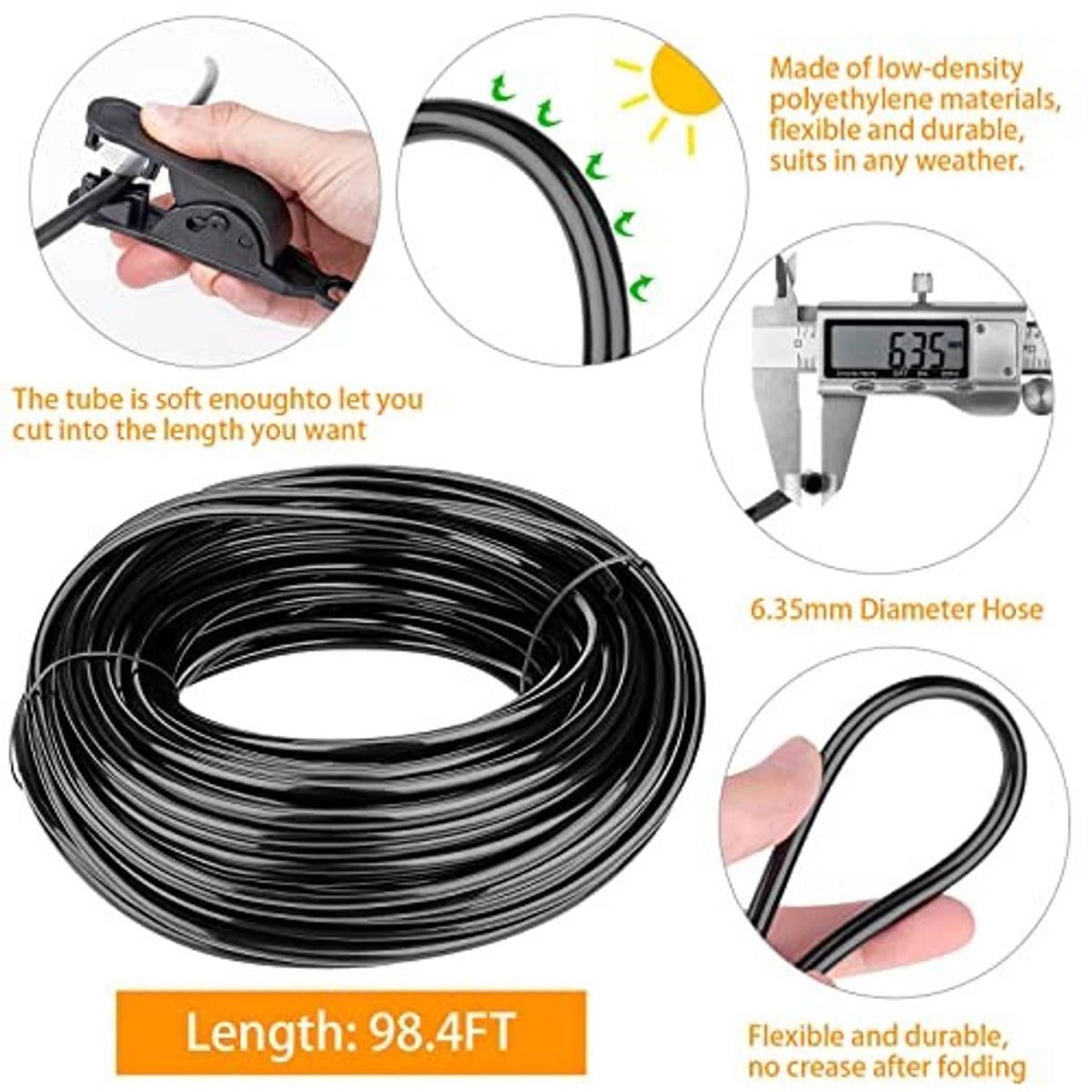 Black misting hose tubing coil, flexible 98.4FT line
