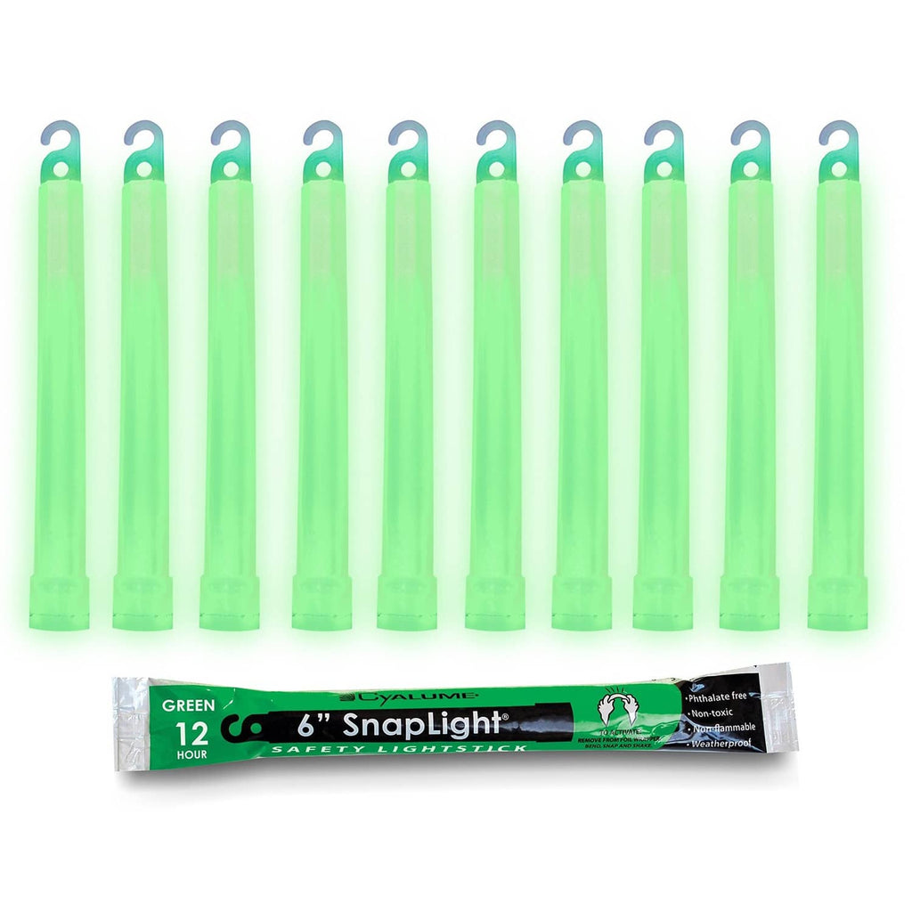 Green safety glow stick pack of 10, translucent tubes with loop hook tops