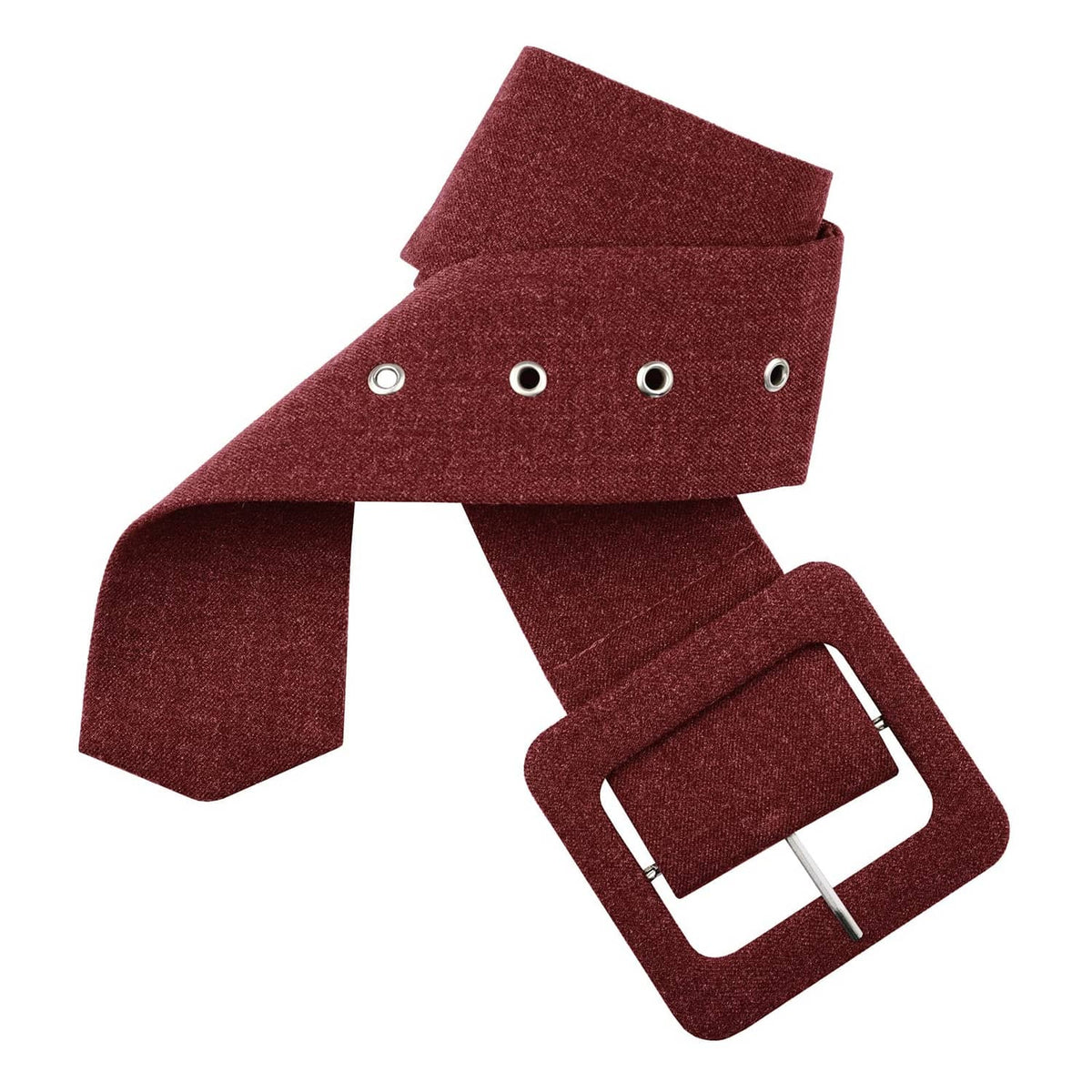 Maroon fabric with small bronze grommets and an eyelet ring detail