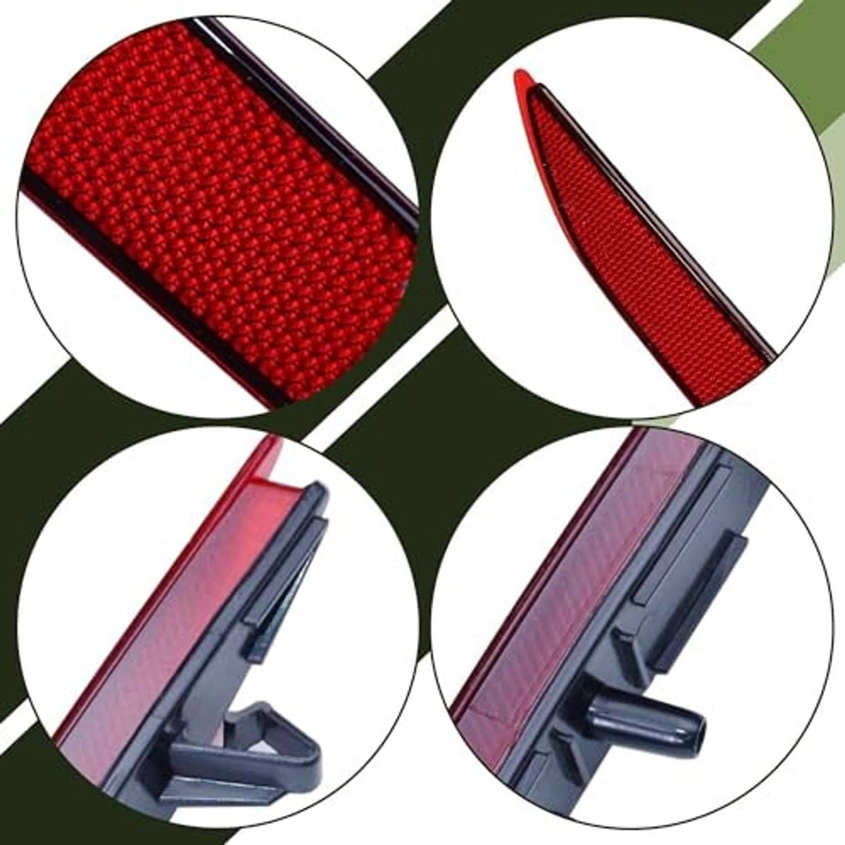 Red reflector lens detail with textured grid and mounting clips