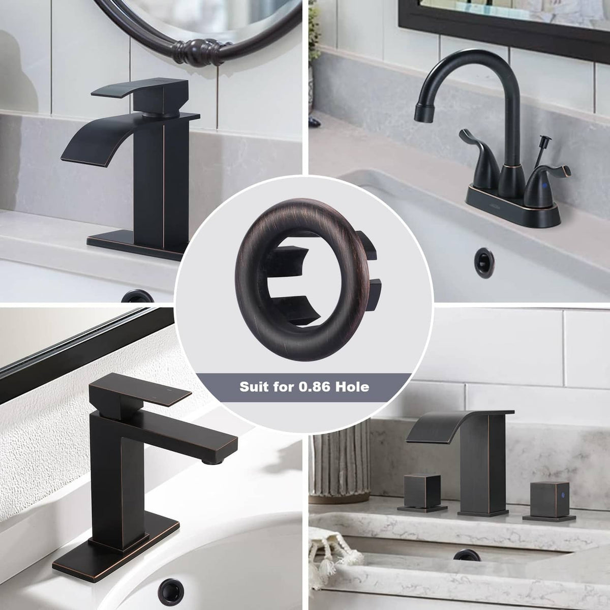 Oil rubbed bronze sink overflow ring, black-brown circular plug with center slots