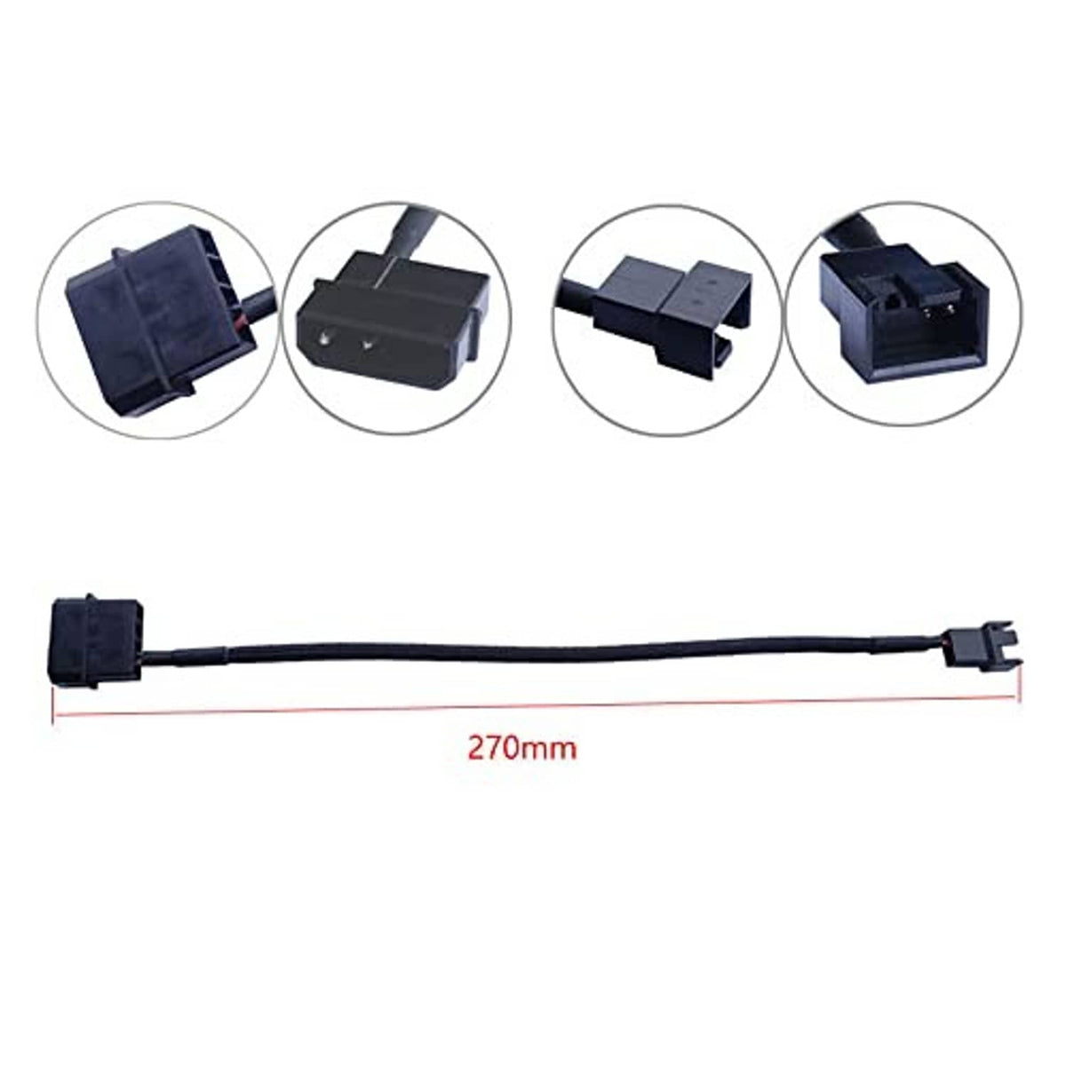 Fan power adapter cable, 27cm length, 3-pin and 4-pin connector ends