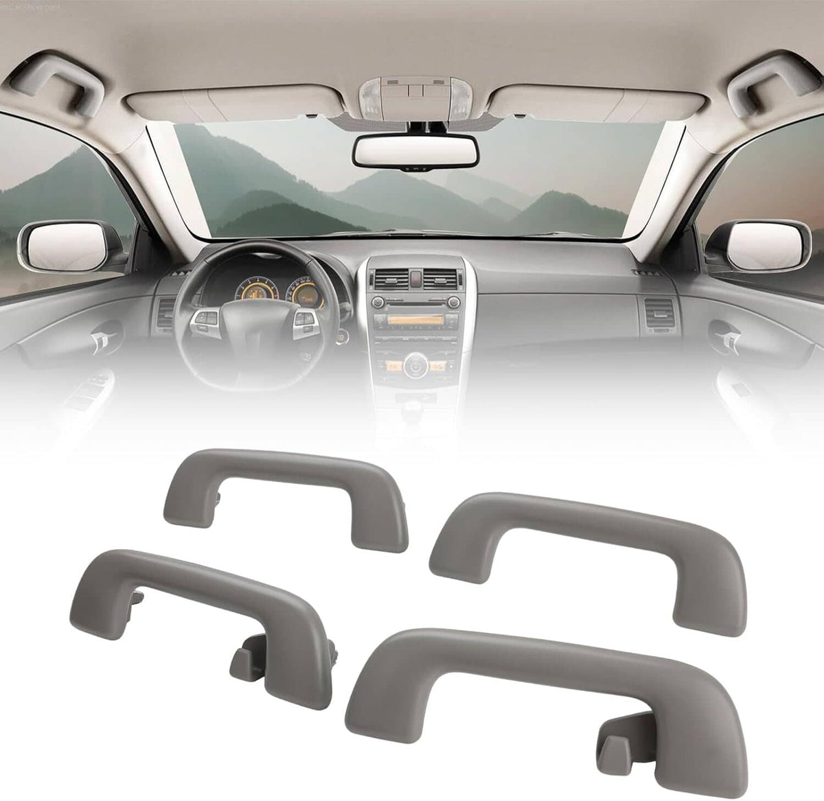 Car interior roof grab handle set with 4 gray front and rear handles