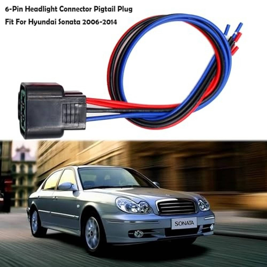 6-pin headlight pigtail plug harness with red, blue, and black wire leads