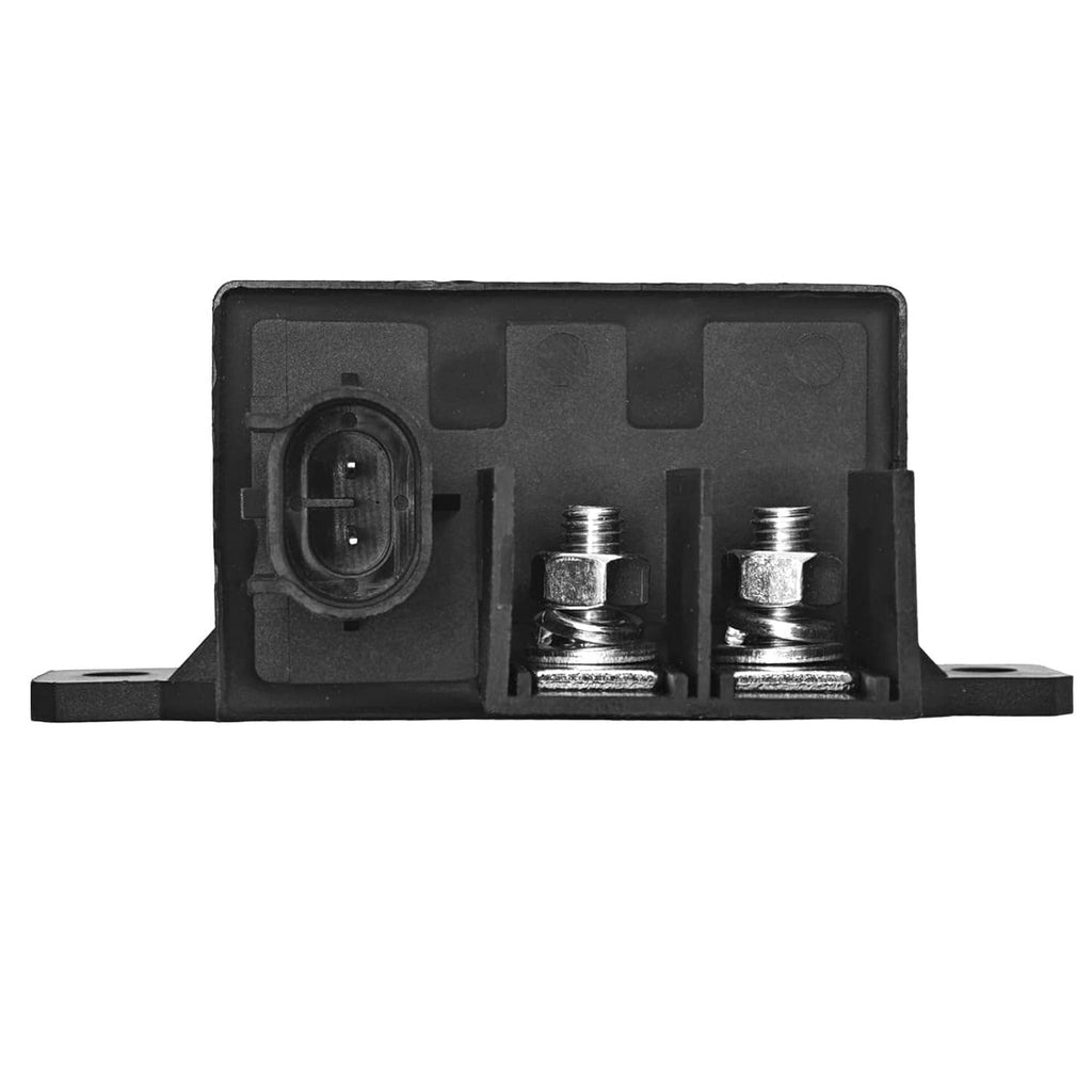 Relay module with front socket and two screw terminals on black base