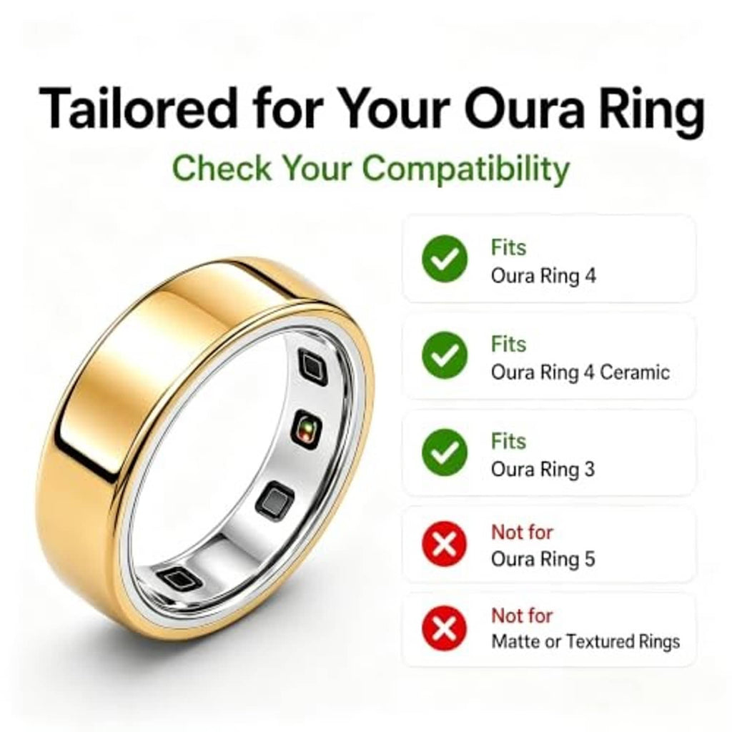Gold and silver Oura ring cover sleeve with sensor cutouts and clear outer layer