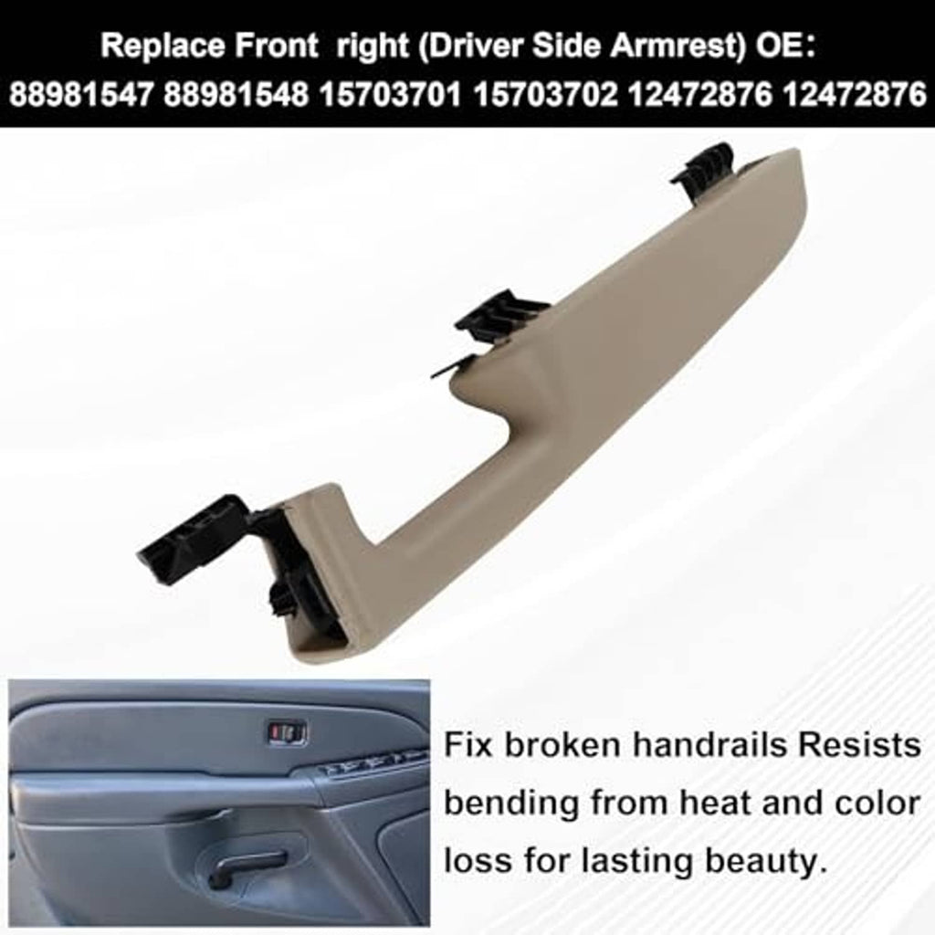 Beige front door armrest replacement piece with underside mounting tabs