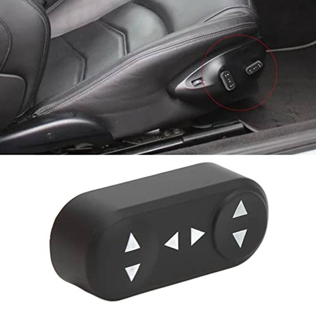 Black power seat switch button cover with four white triangular arrow icons