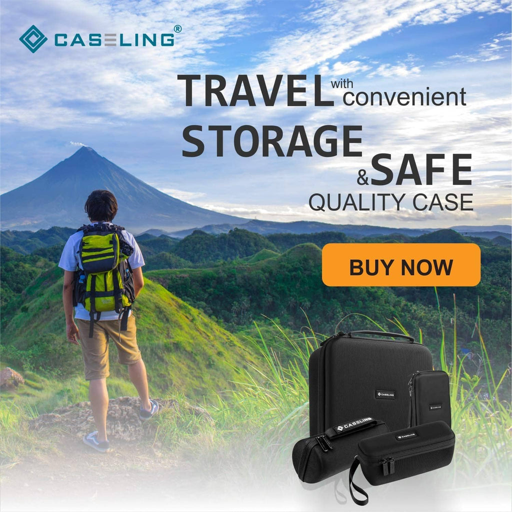 Black hard storage case with strap, open compartments for audio recorder protection