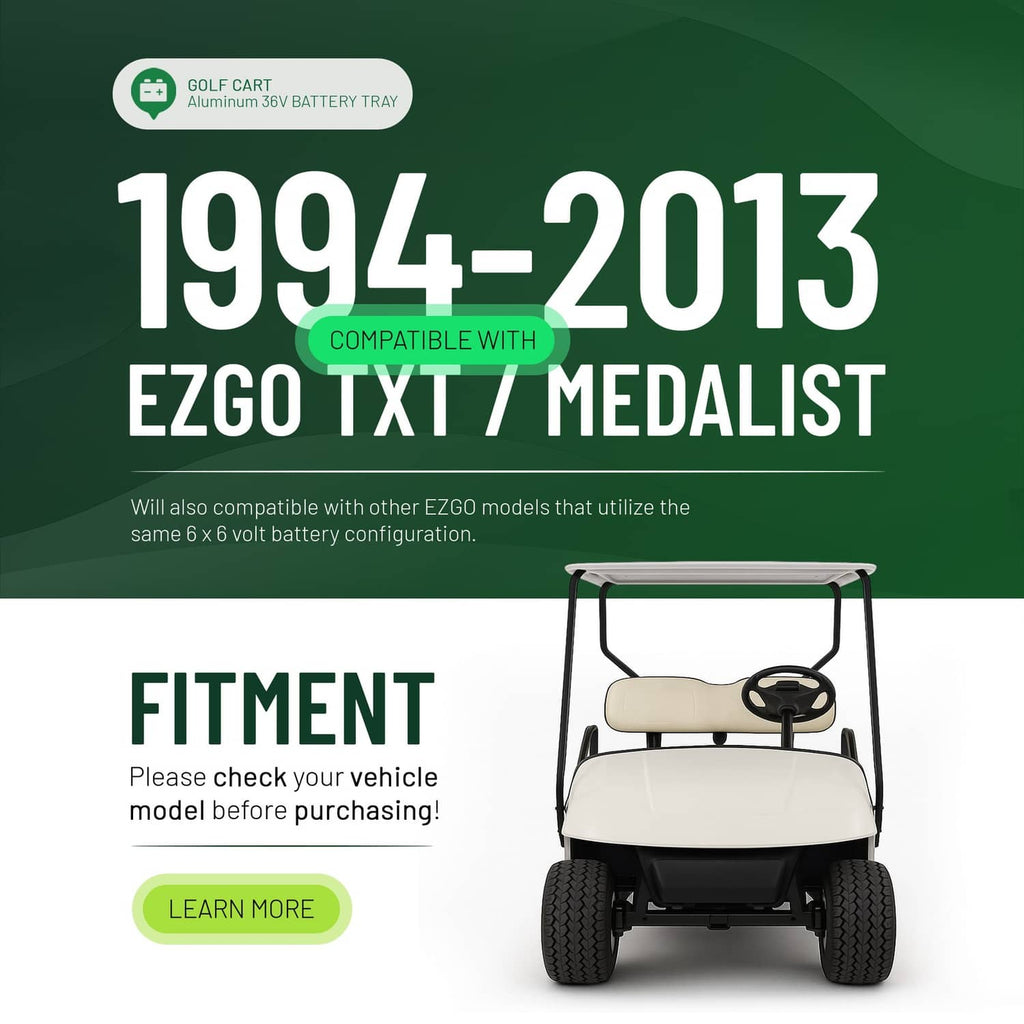 Aluminum 36V golf cart battery tray kit for compatible EZGO TXT / Medalist models