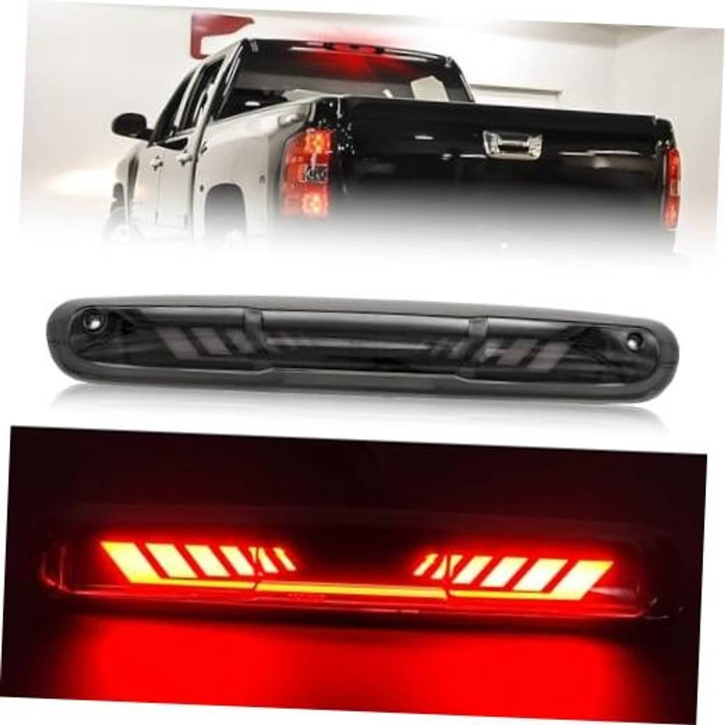 Third brake light with black housing, red LED strip, shown on vehicle rear