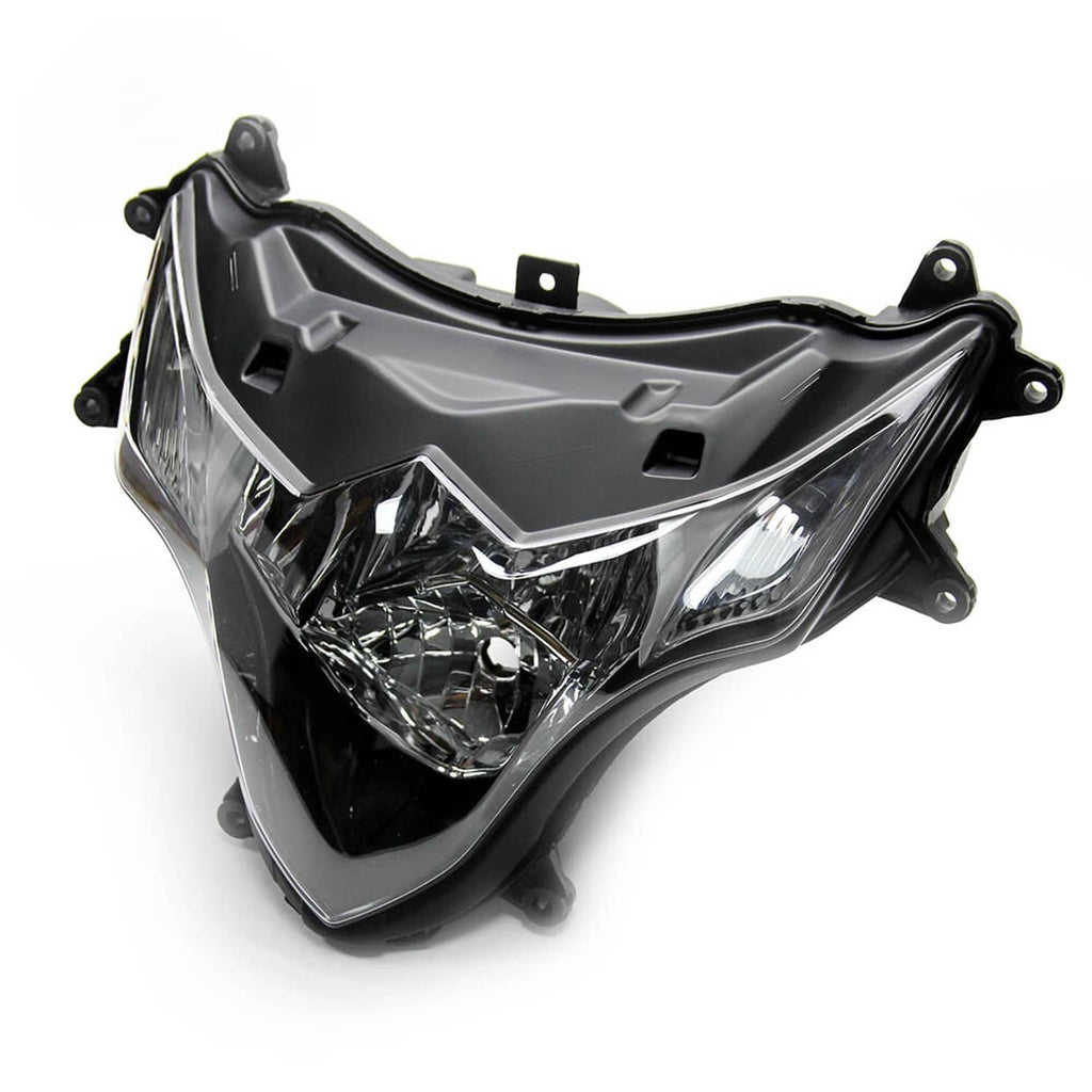 Front headlight housing assembly, black with clear lens and chrome reflector, left view