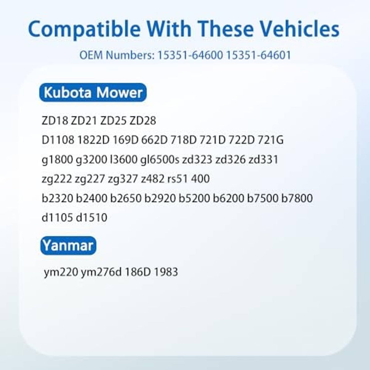 Compatibility list with OEM numbers and model references