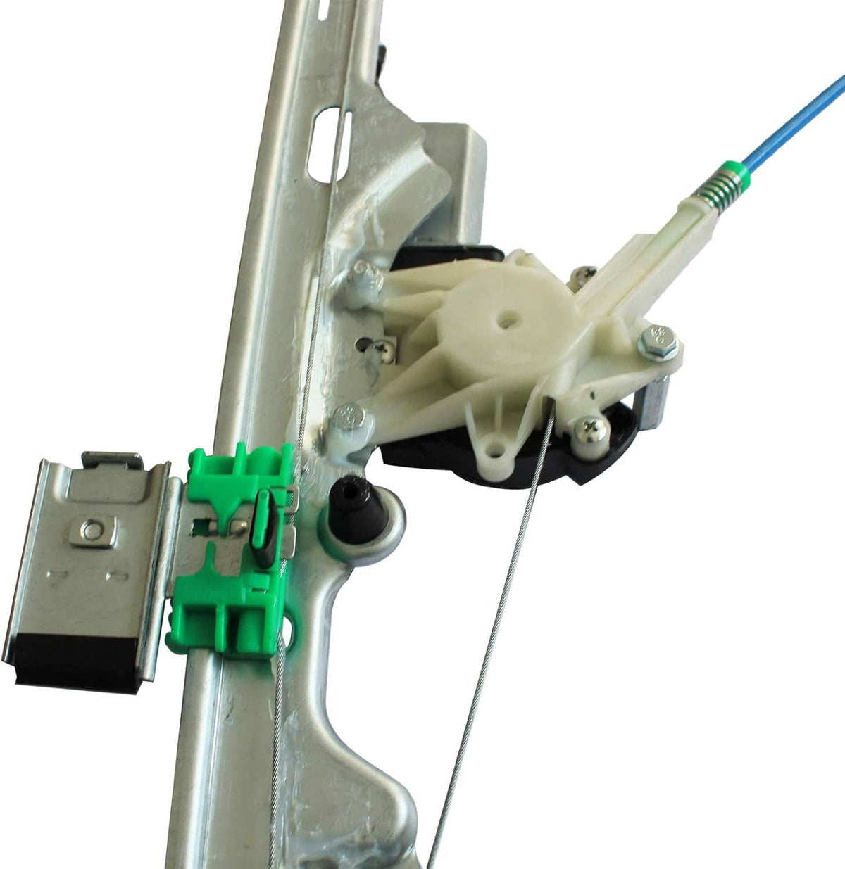 Power window regulator gear mechanism on metal support bracket