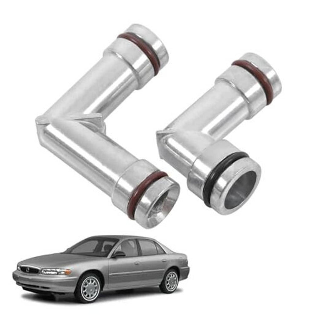 Aluminum heater hose elbow pair, silver finish with brown and black seal rings